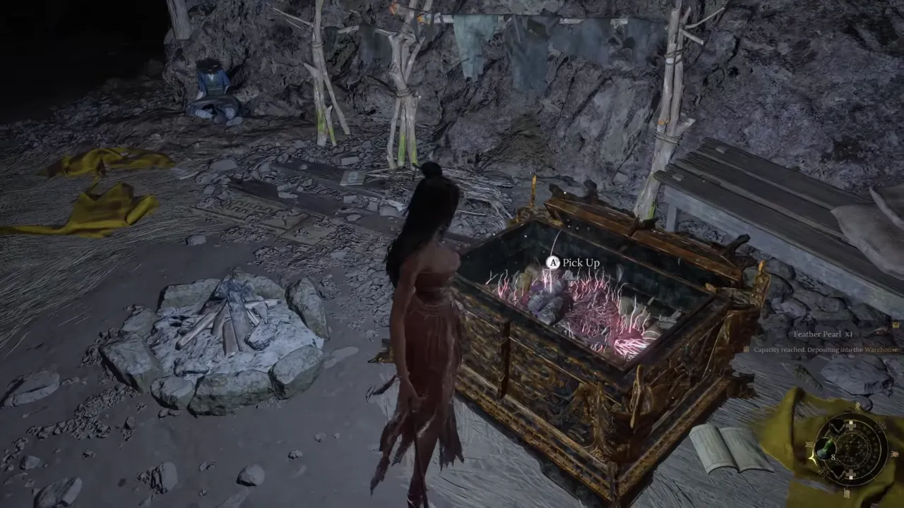 Wuchang collecting Forgotten Remembrance from the chest in Wuchang Fallen Feathers