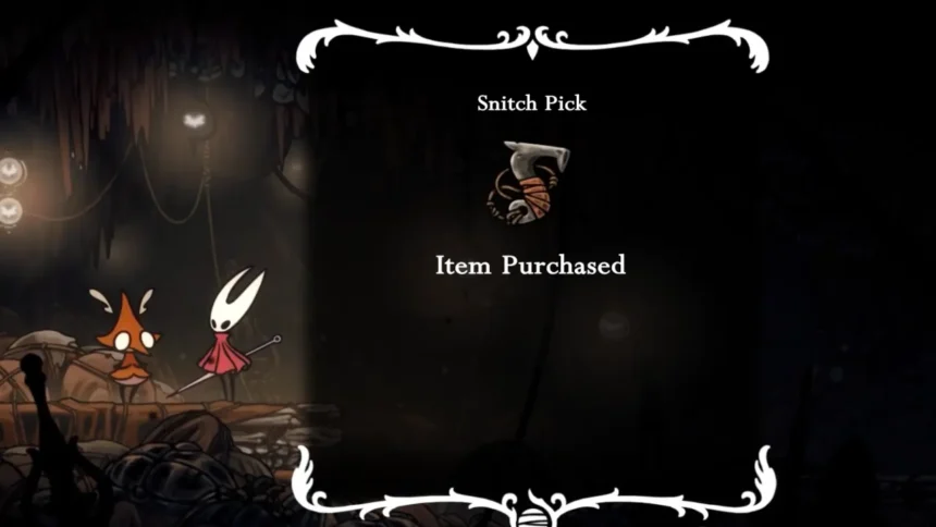 Hornet bought Snitch Pick from Grindle in Hollow Knight: Silksong