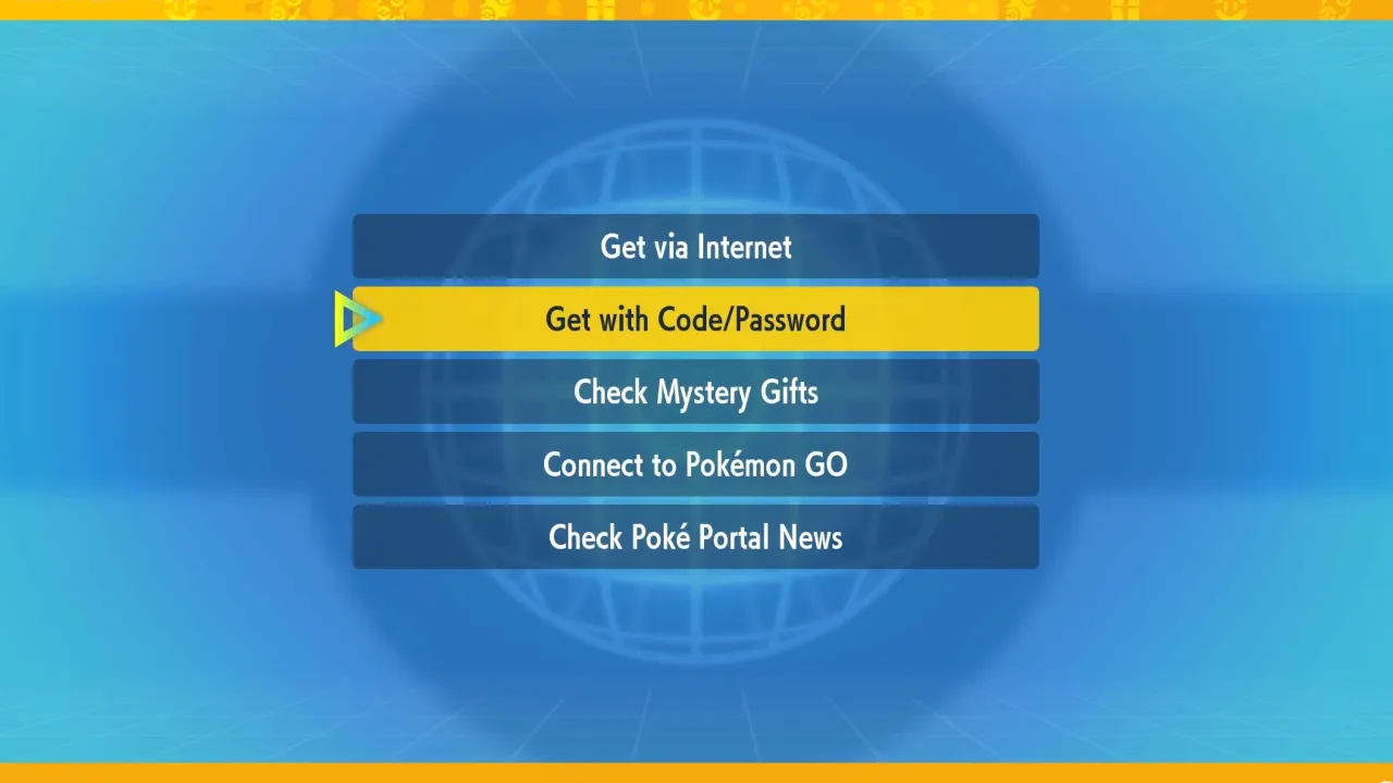 Image showing screen to Redeem Mystery Gift Codes in Pokémon Scarlet and Violet