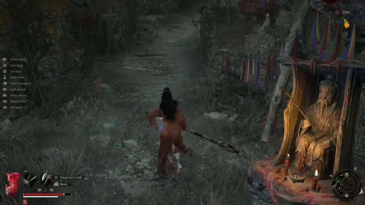 Moving uphill from Hillswatch Shrine to Shu Silk Scarf location in Wuchang Fallen Feathers