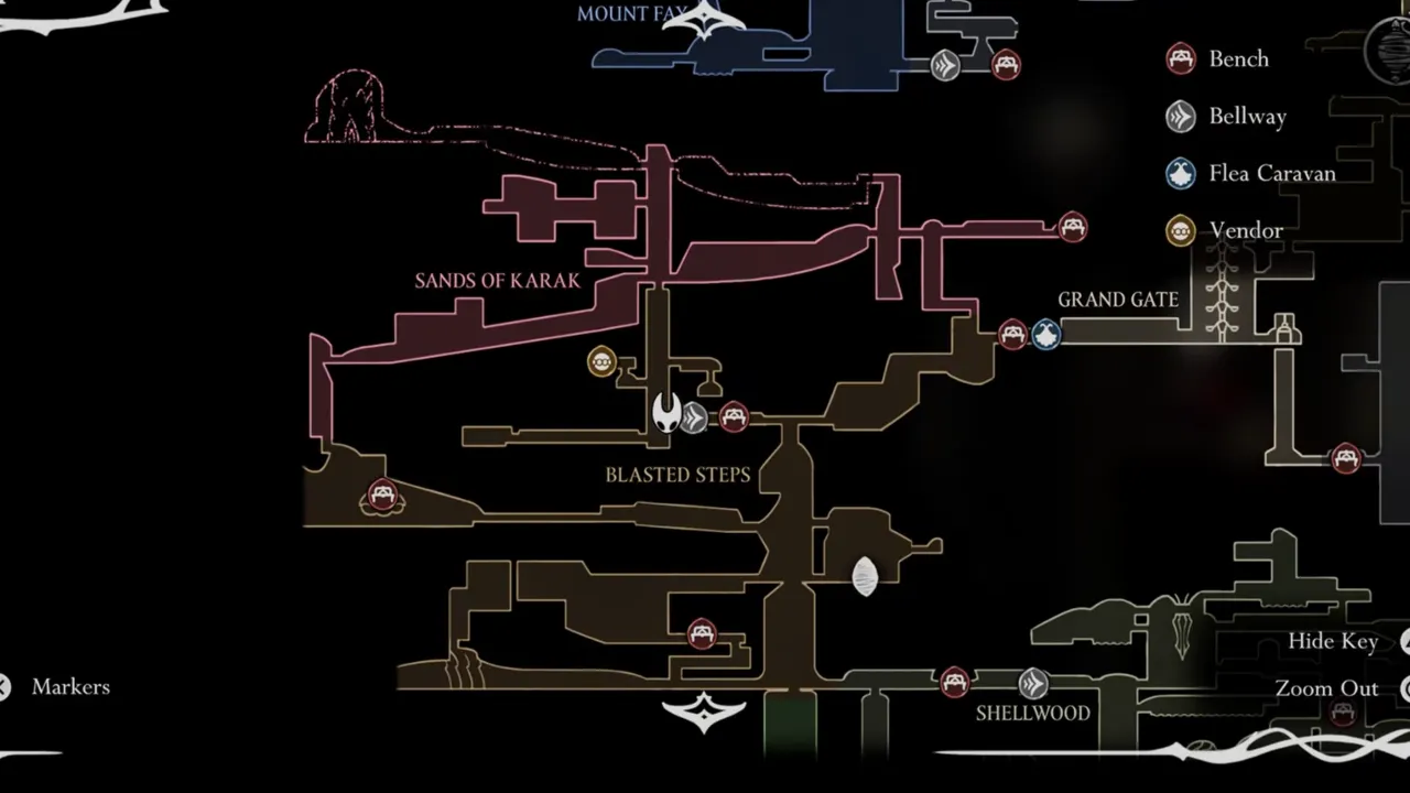 Hollow Knight Silksong Thief's Mark Location on the map in Blasted Steps