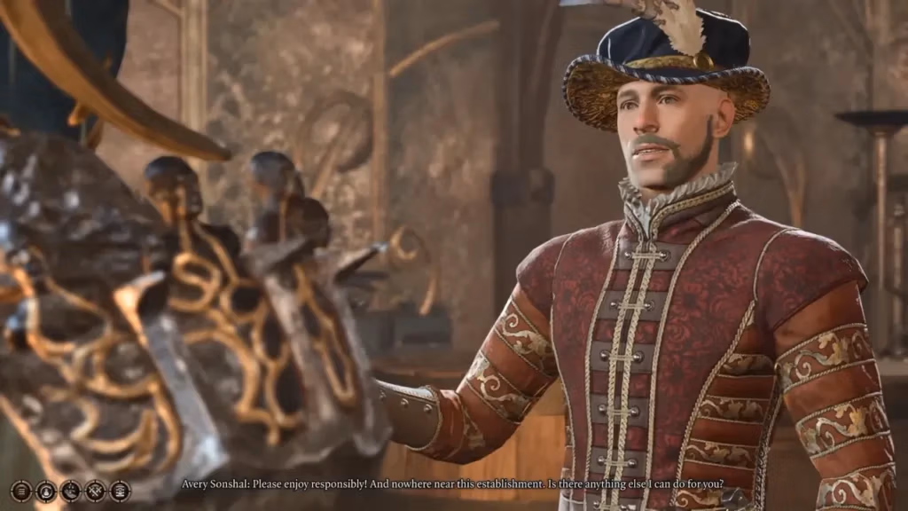 Talking to Avery Sonshal inside Felogyr’s Fireworks shop in Baldur's Gate 3