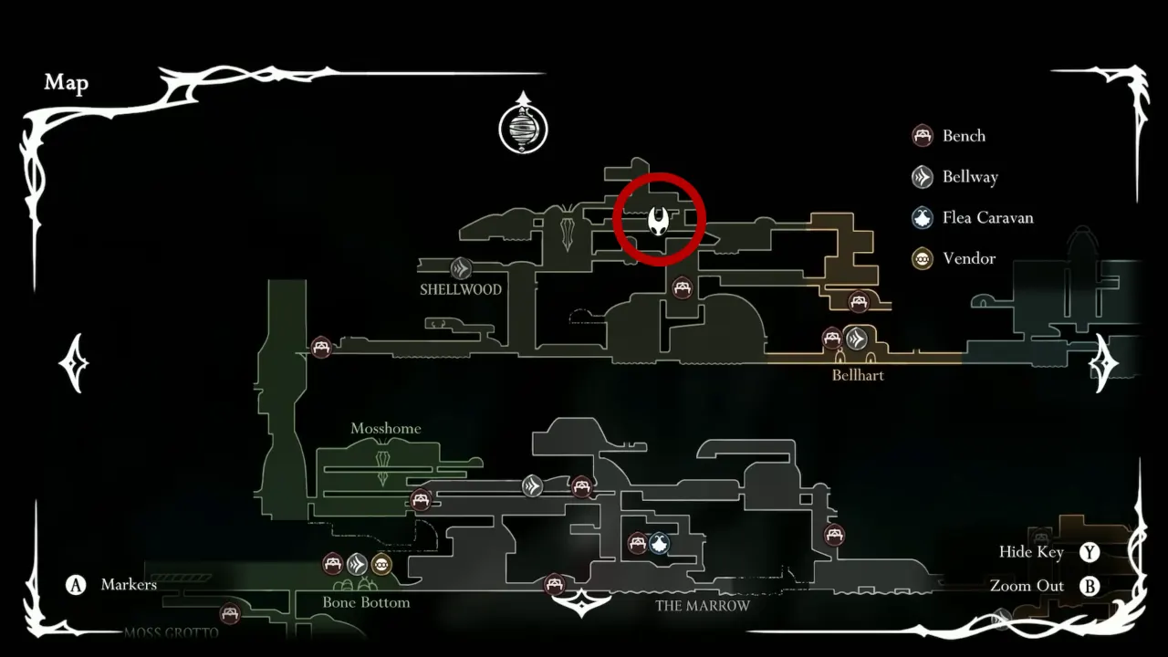 Sister Splinter location marked on map in Hollow Knight Silksong