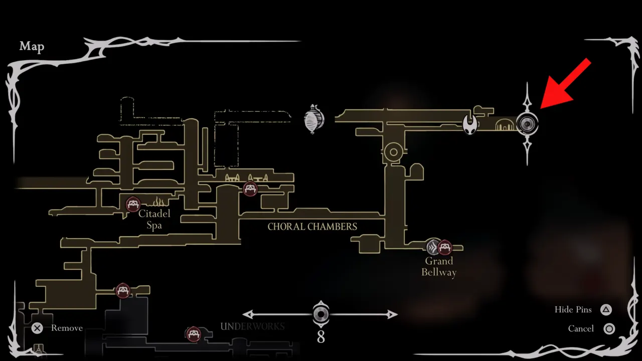 White Key location marked on map Hollow Knight Silksong