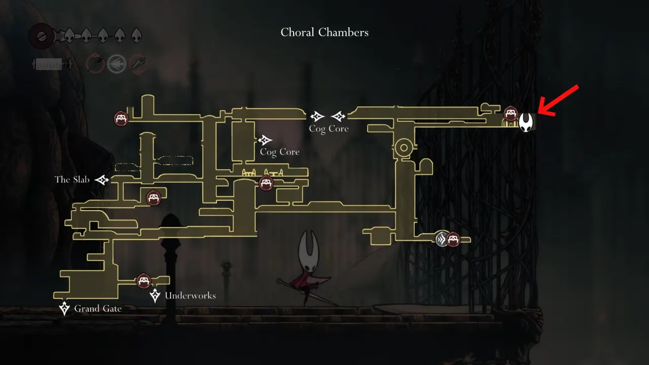 Hollow Knight Silksong White Key location marked on the map