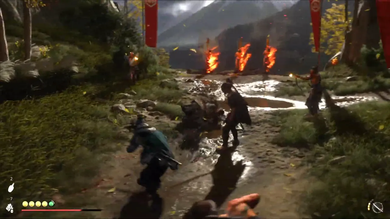 Atsu & Lord fightin Oni Raiders at samurai burned spot - Ghost of Yotei The Road to Ishikari Plain