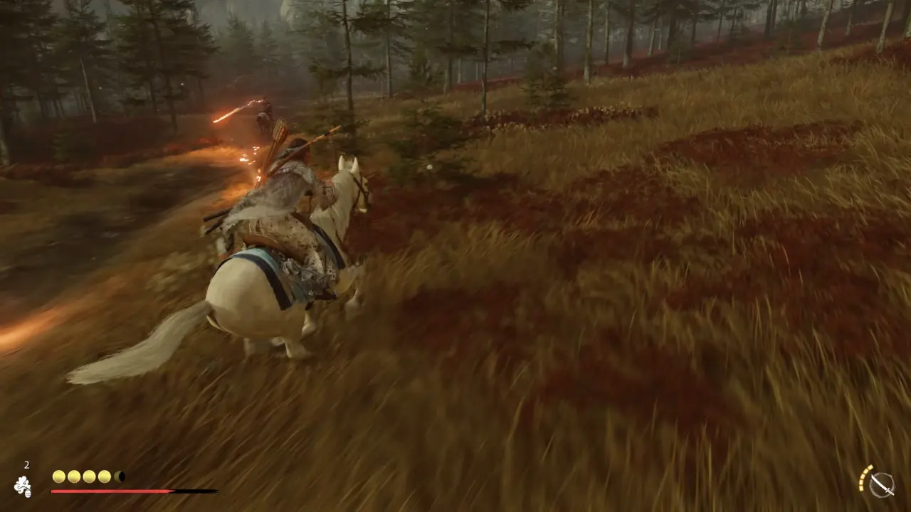 Atsu chasing Mad Goro on horse - Ghost of Yotei A Mad Pursuit