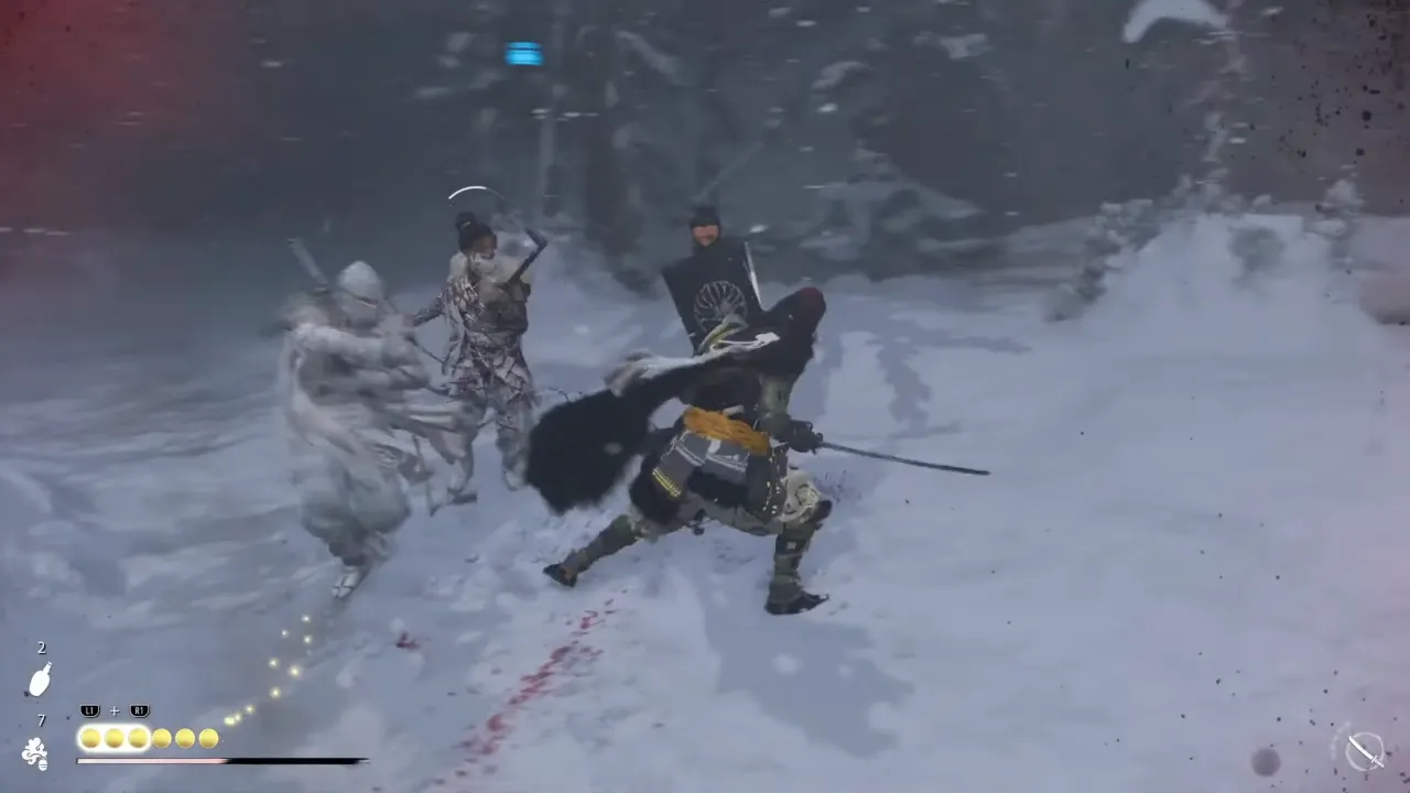 Atsu fighting Nine Tail raiders - Ghost of Yotei