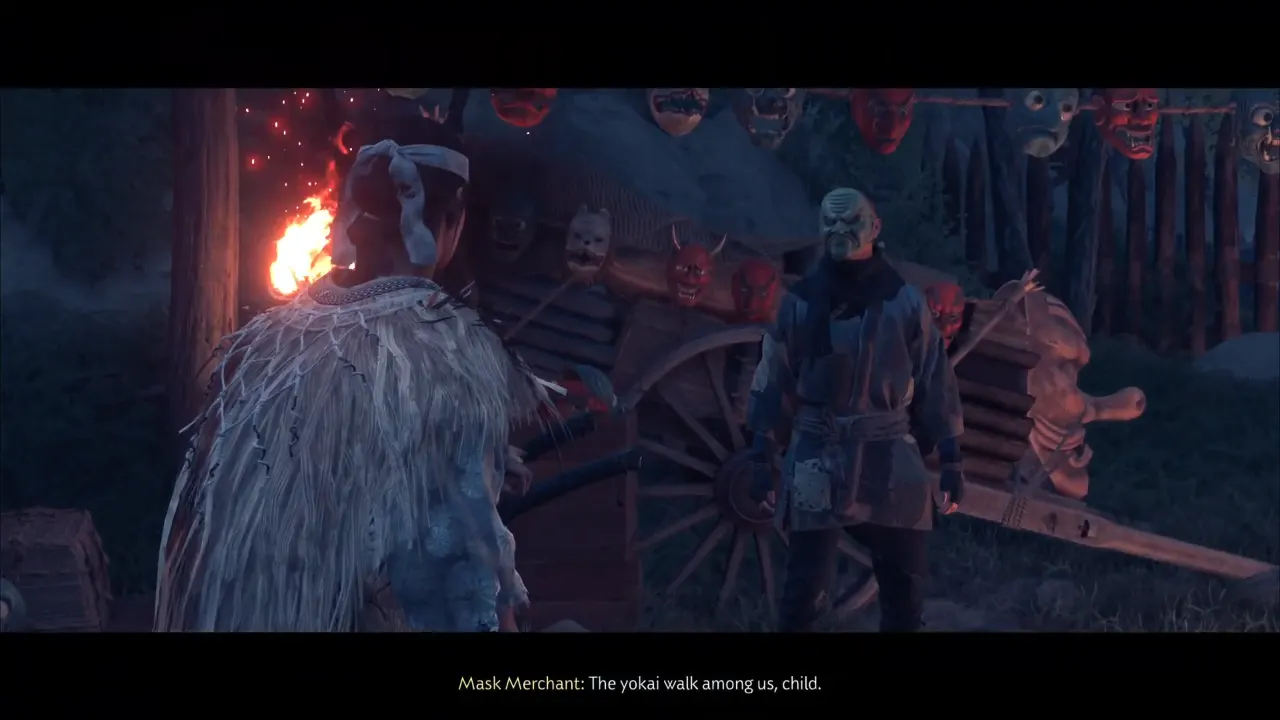 Atsu meeting Mask Merchant - Ghost of Yotei