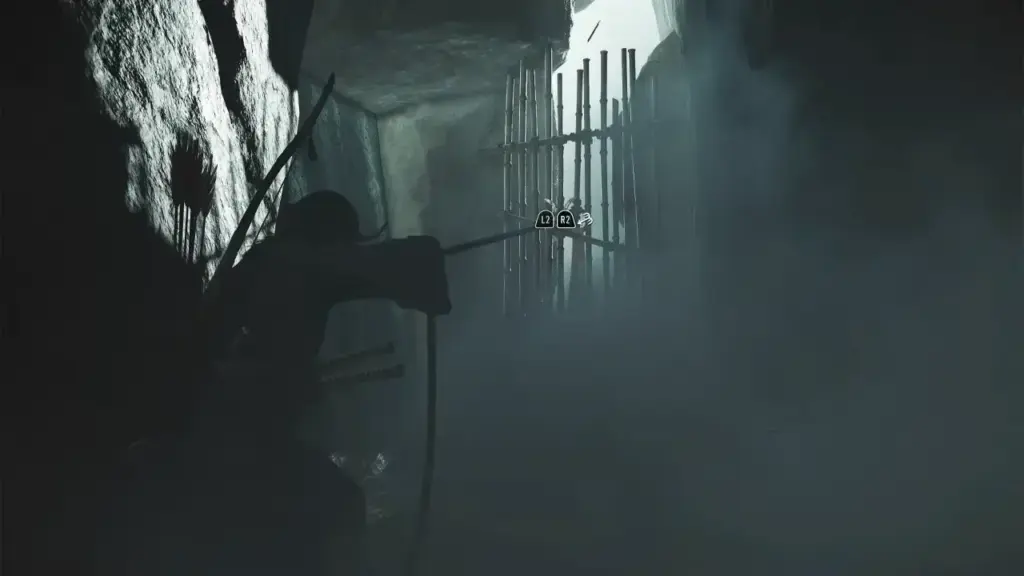 Atsu pulling down bamboo door with grapple – Ghost of Yotei The Spider Lilly General