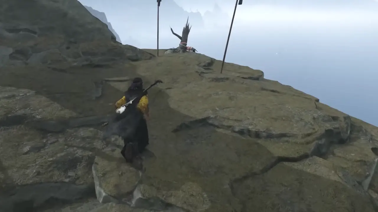 Atsu to gapple from edge to drop down to reach cave