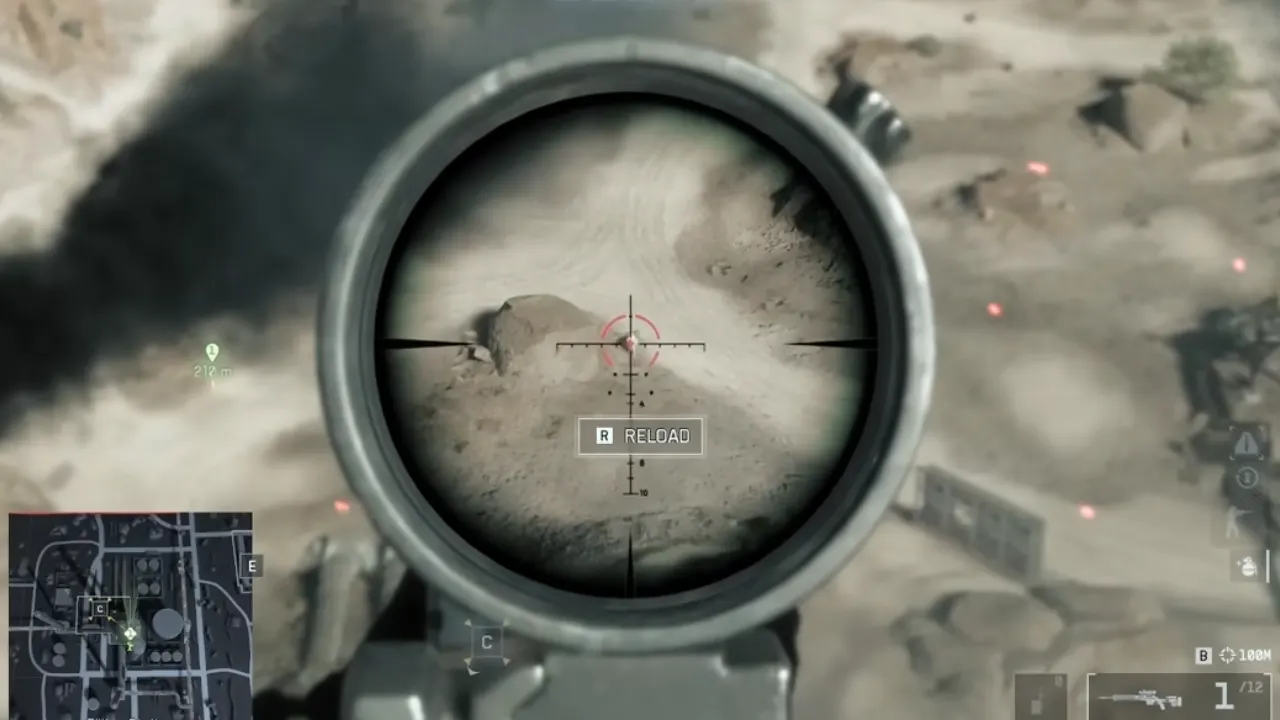 Soldier taking a sniper shot over 200 meters in custom server on bot in Battlefield 6