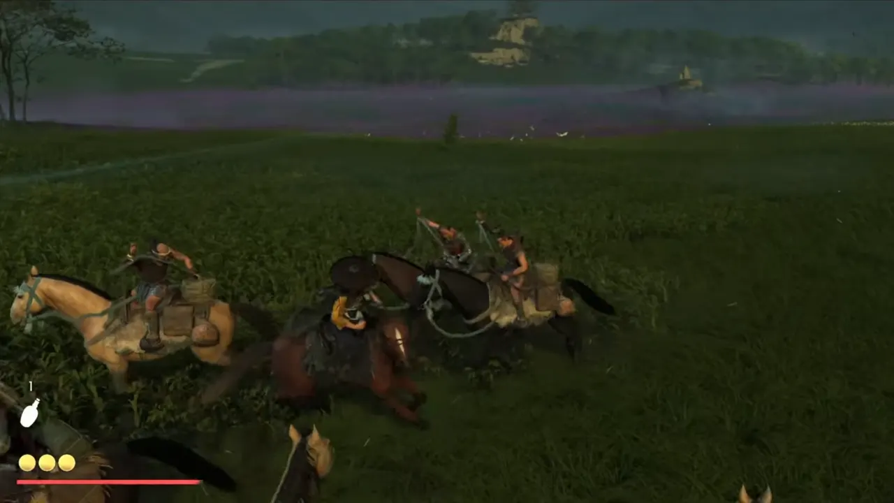 Ghost of Yotei image of Atsu fighting mounted bandits in search of Ronin Informant.