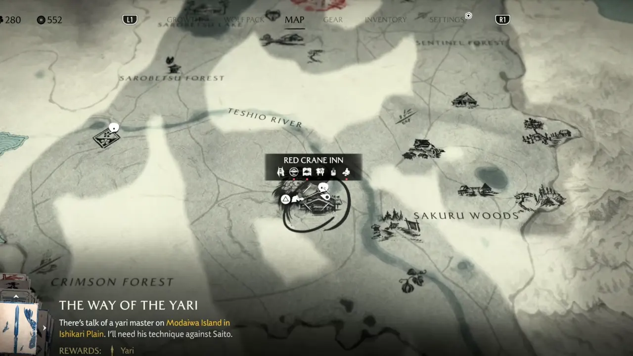 Ghost of Yotei Red Crane Inn Hot Spring Map Location
