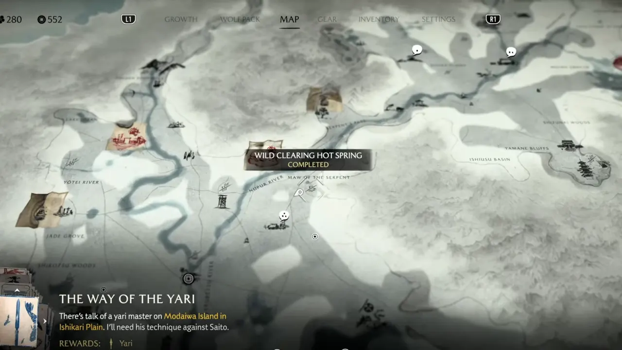 Ghost of Yotei Wild Clearing Hot Spring Map Location