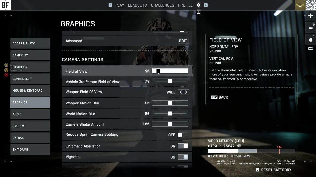 Battlefield 6 image which shown FOV settings in-game