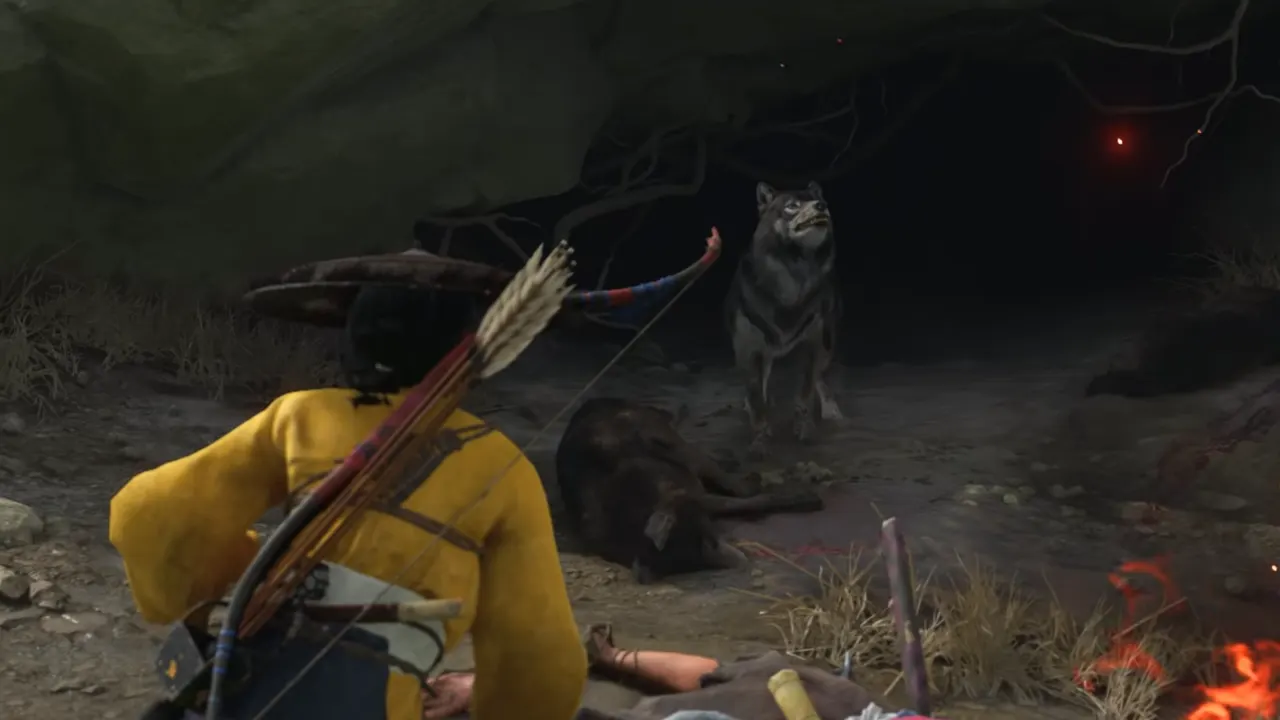 Wolf appeared in front of Atsu coming out of cave in Ghost of Yotei