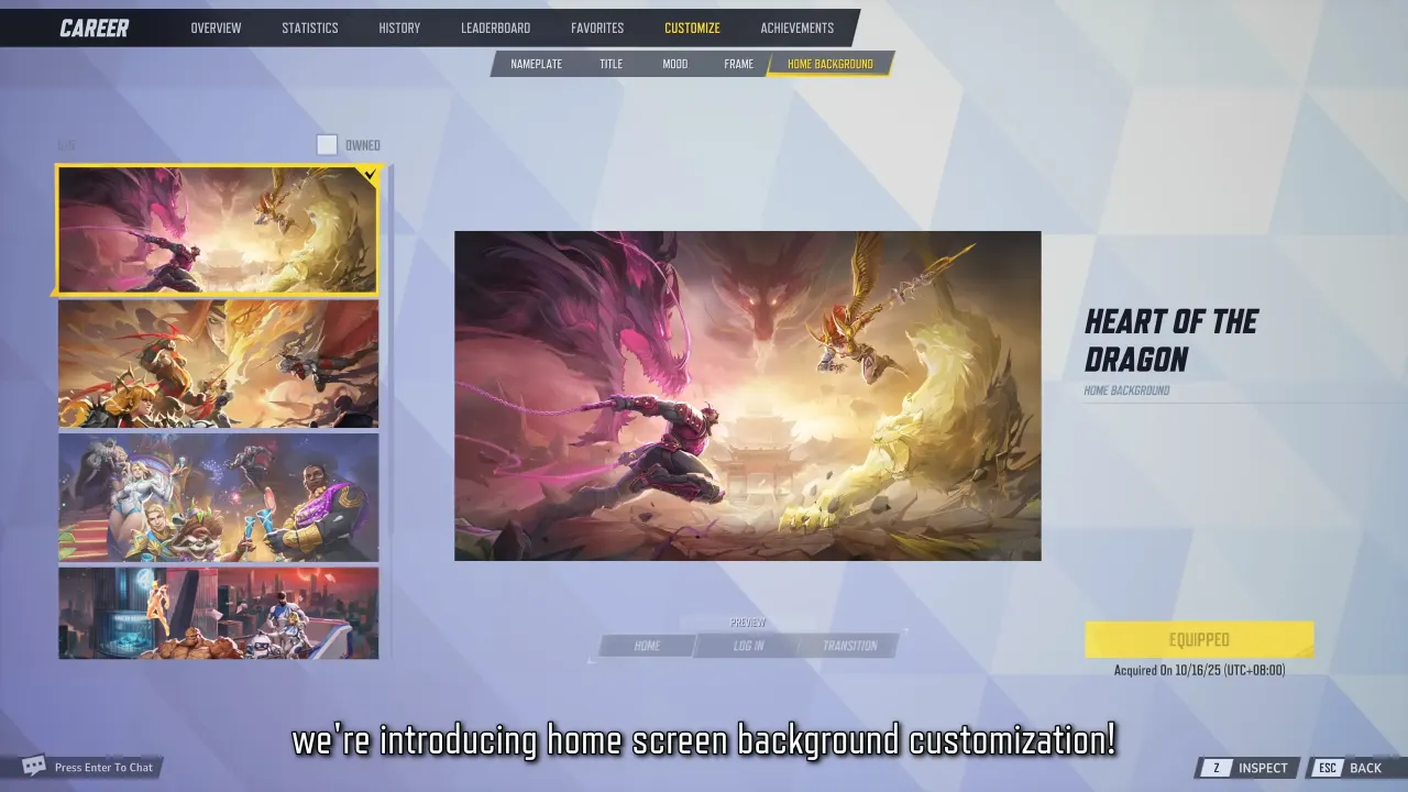 Marvel Rivals Season 4.5 Home interface and background change screen