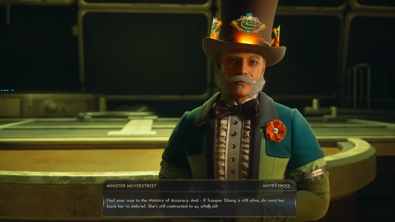 First talk with Milverstreet to start A Refreshing Bit of News in The Outer Worlds 2