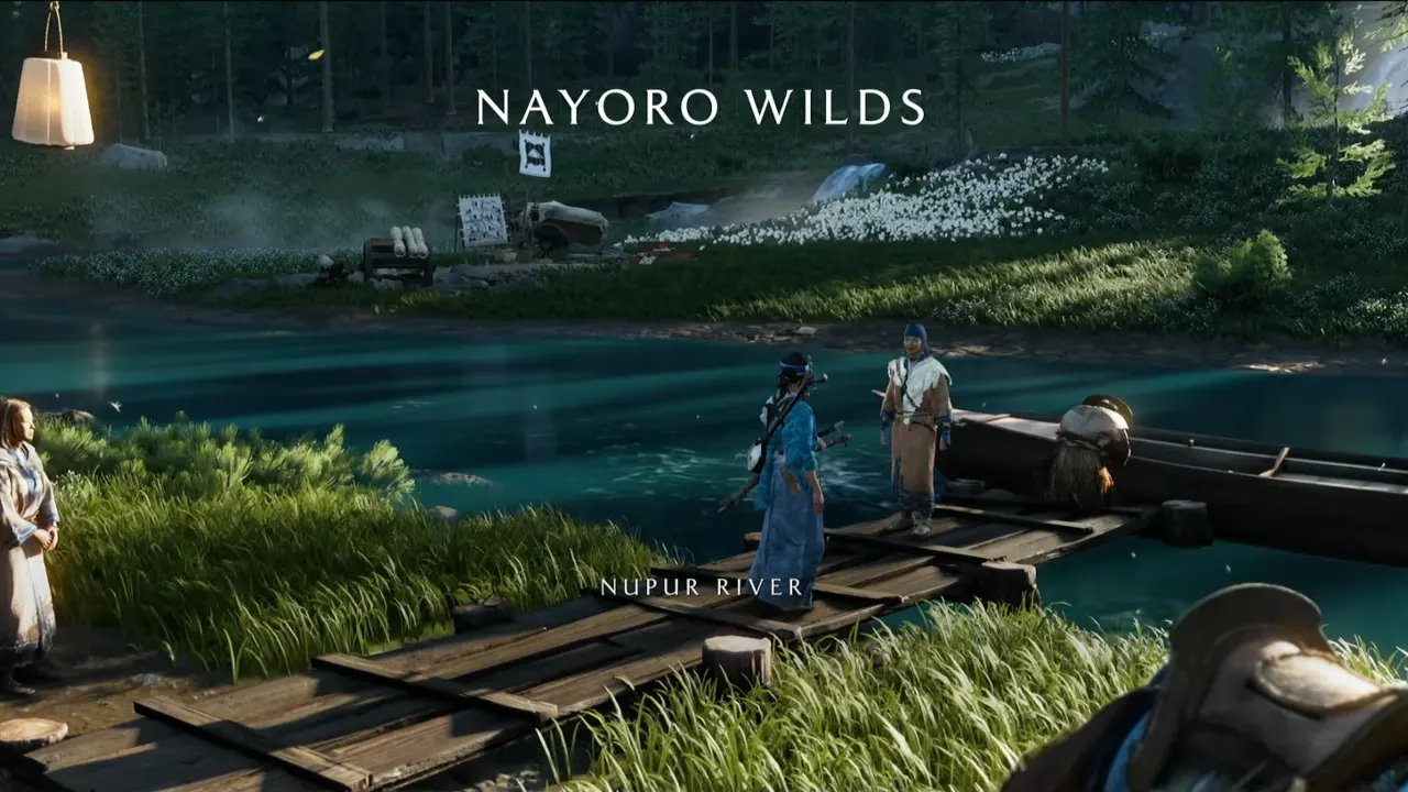 Atsu standing on the Nupur River shore in Ghost of Yotei Nayoro Wilds