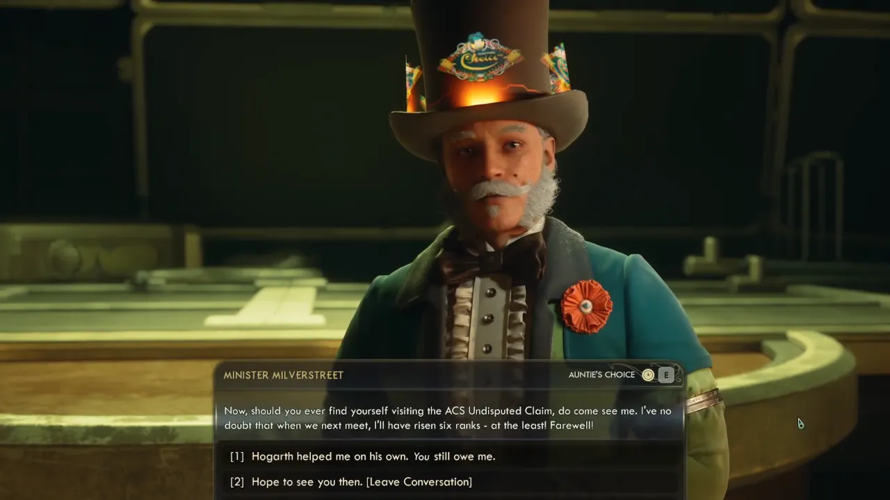 Talk to Milverstreet to end the quest - The Outer Worlds 2