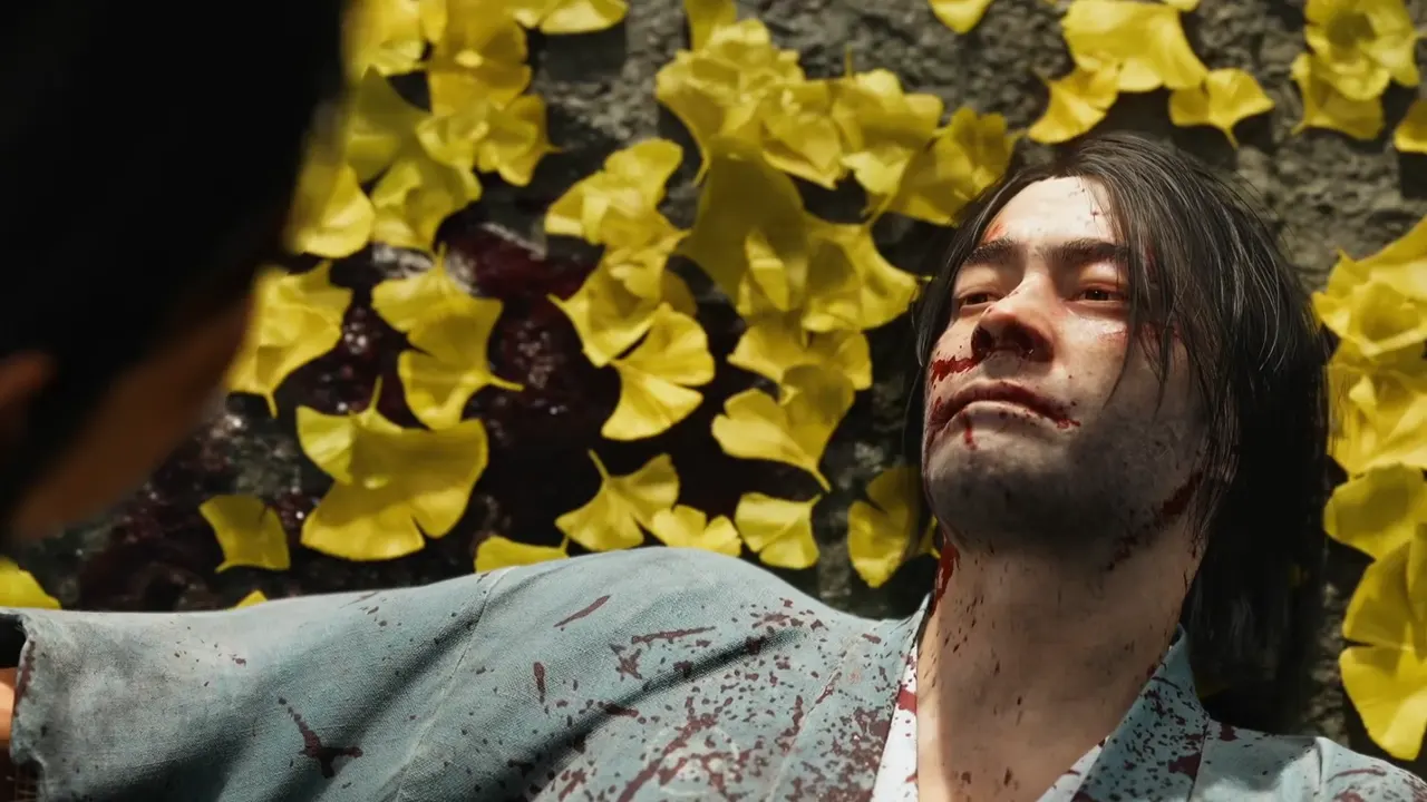 Ghost of Yotei image showing Jubei lying on the ground in his last moments before death.