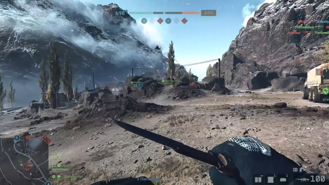 Battlefield 6 image showing FPS view of player with knife in hand.