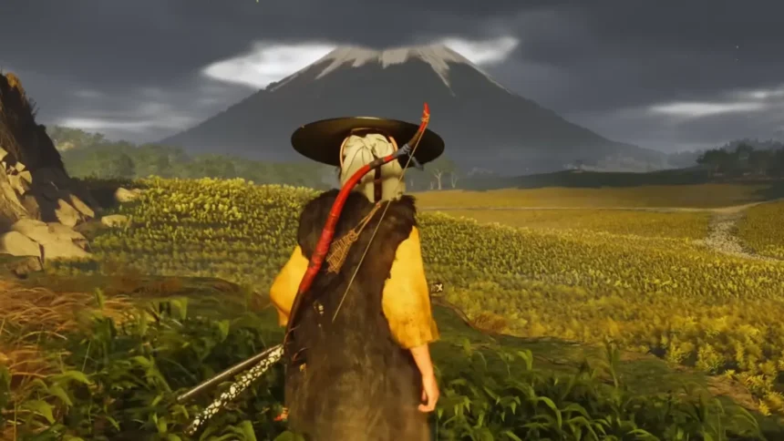 Atsu seeing beautiful landscape of Ezo in Ghost of Yotei.