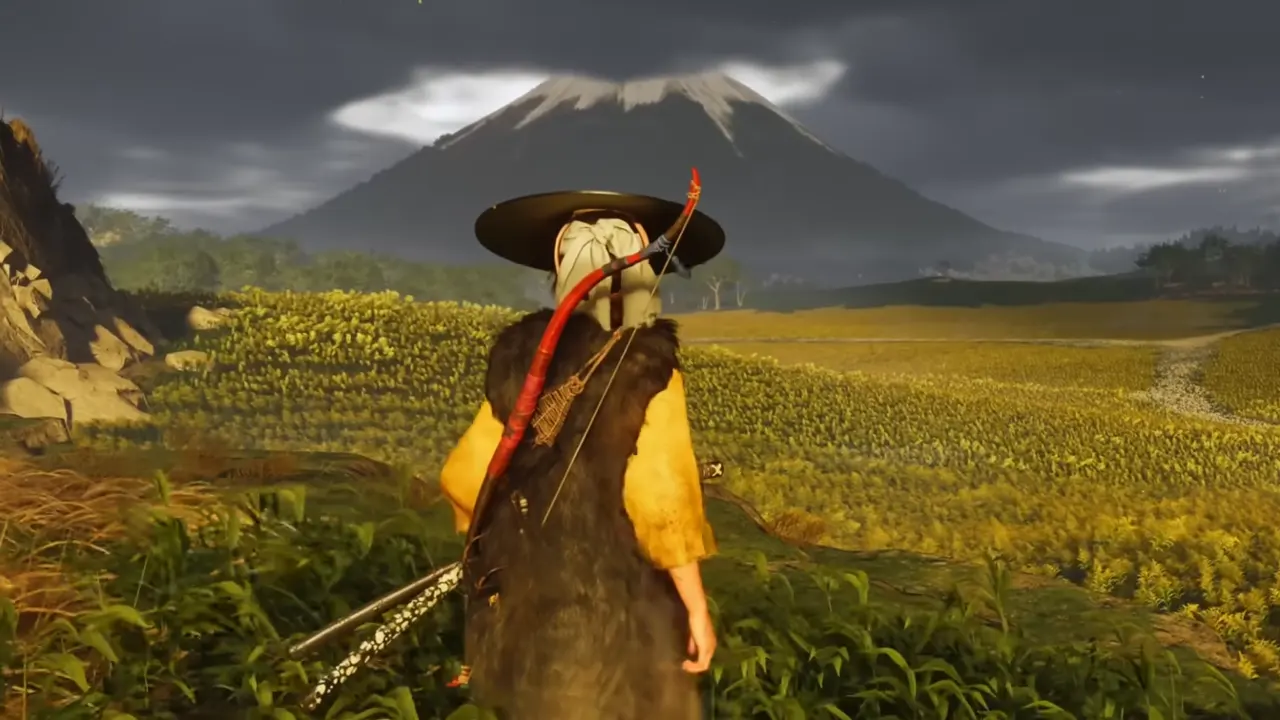 Atsu seeing beautiful landscape of Ezo in Ghost of Yotei.