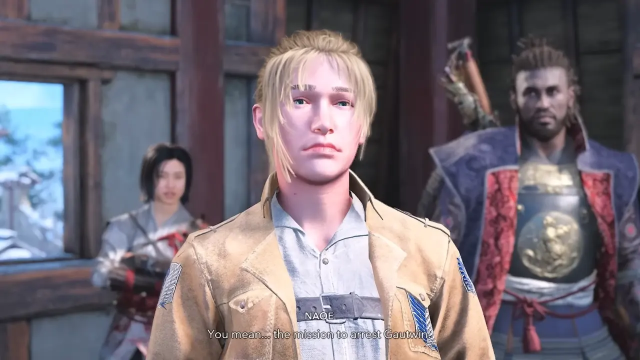 A cutscene with Ada during Assassin's Creed Shadows x Attack on Titan crossover quest