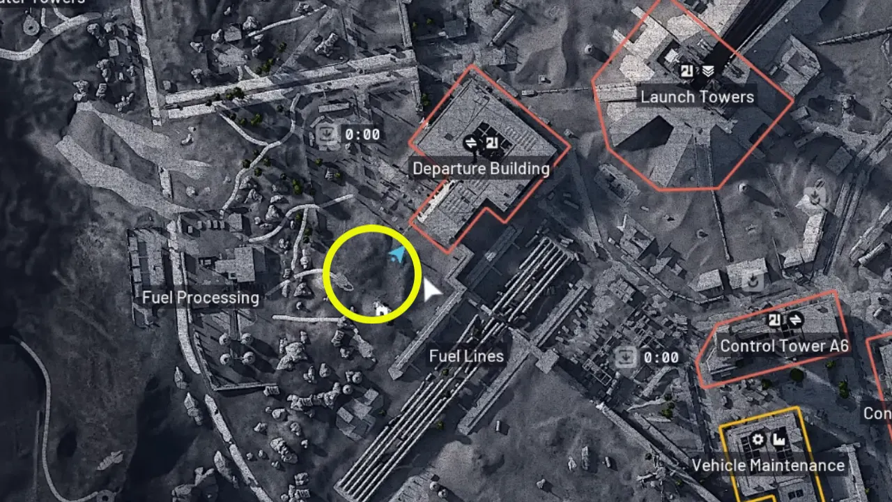 ARC Raiders Spaceport map with marked Hidden Bunker location
