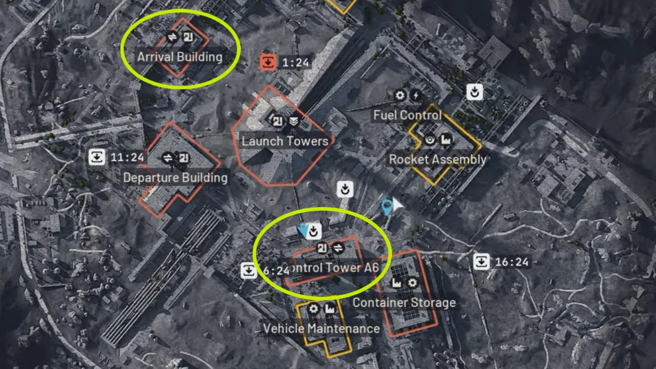 ARC Raiders Spaceport map with locations marked to find Tempest Blueprint