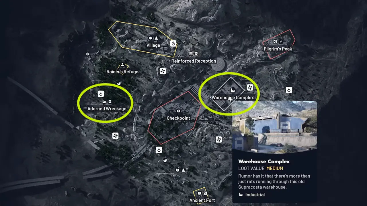 Arc Raiders Blue Gate Rusted Tools locations marked on map