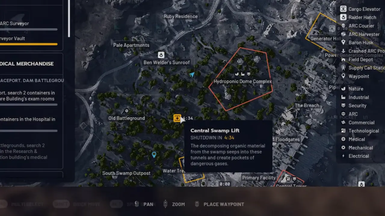 ARC Raiders Central Swamp Lift Mushrooms Location