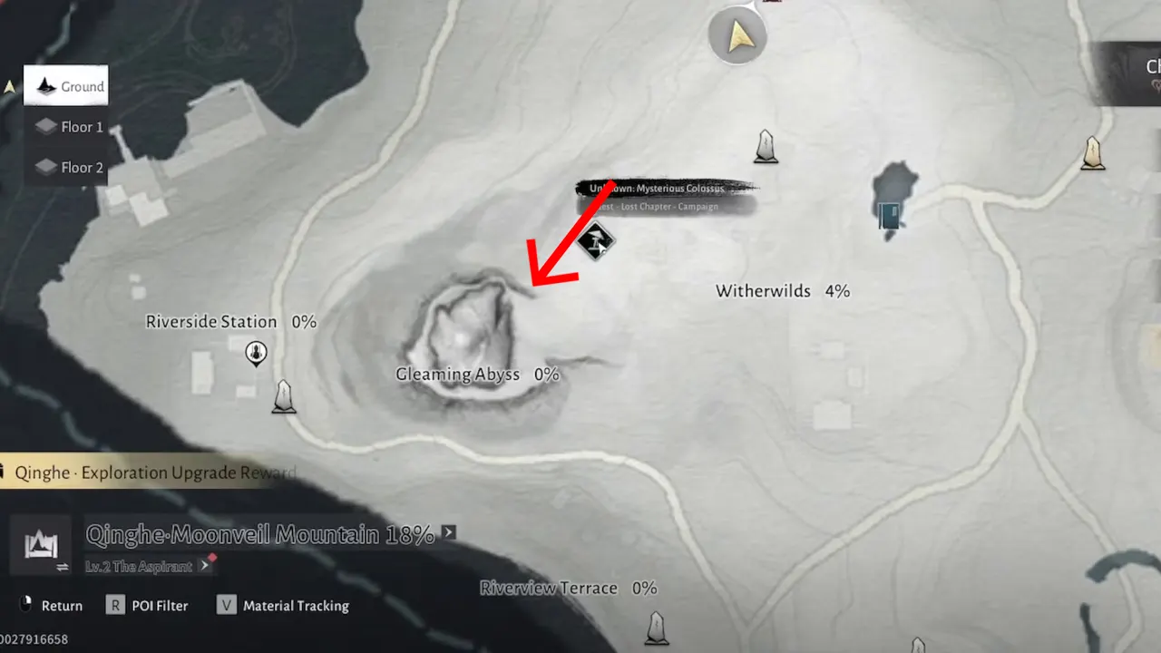 Where Winds Meet shows Gleaming Abyss dungeon entrance marked.