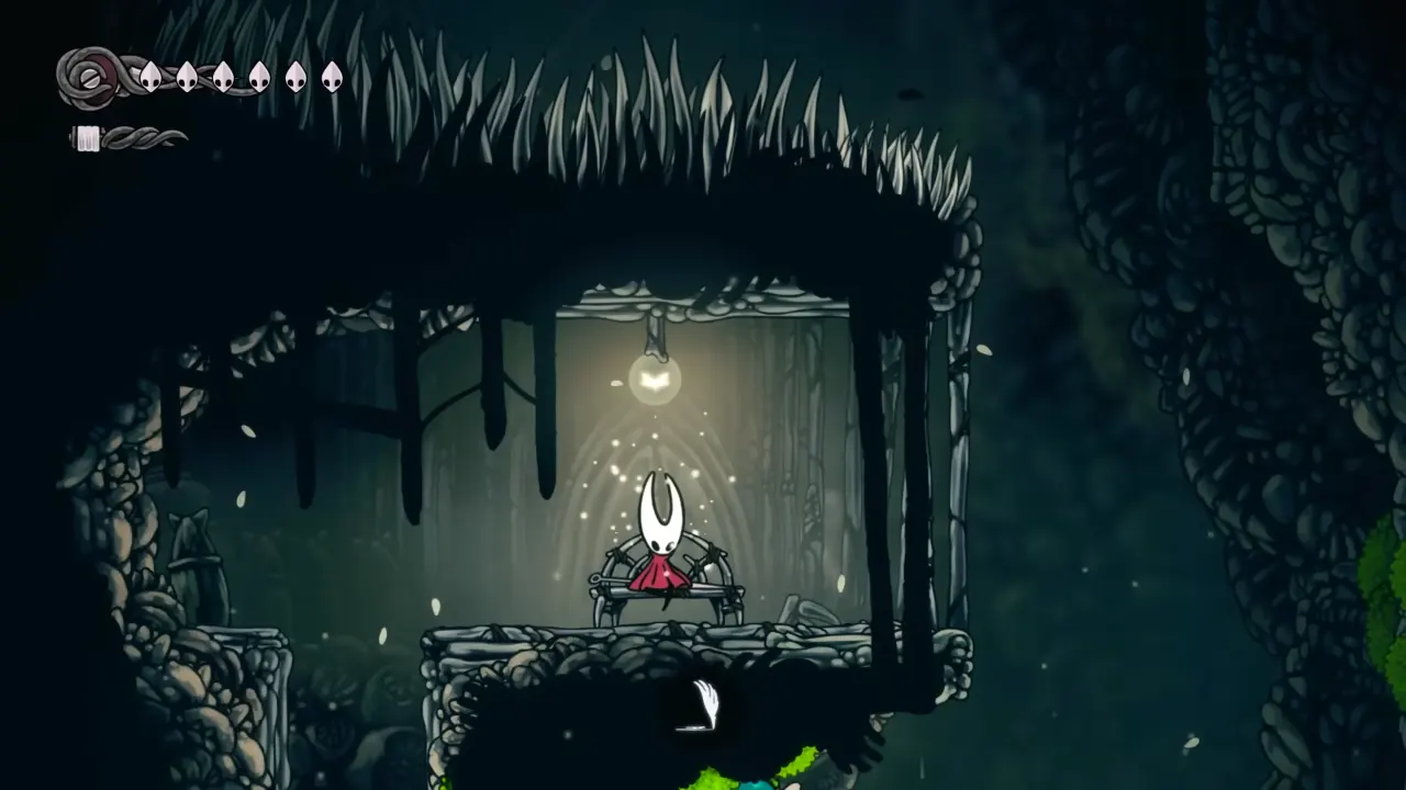 Hollow Knight Silksong Hornet resting at bench