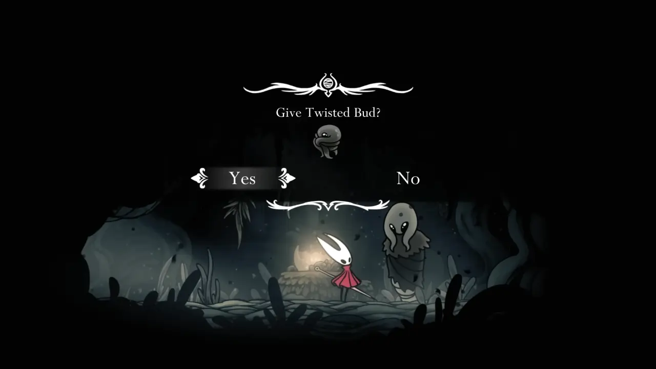 Hollow Knight Silksong give Twisted Bud to Greyroot