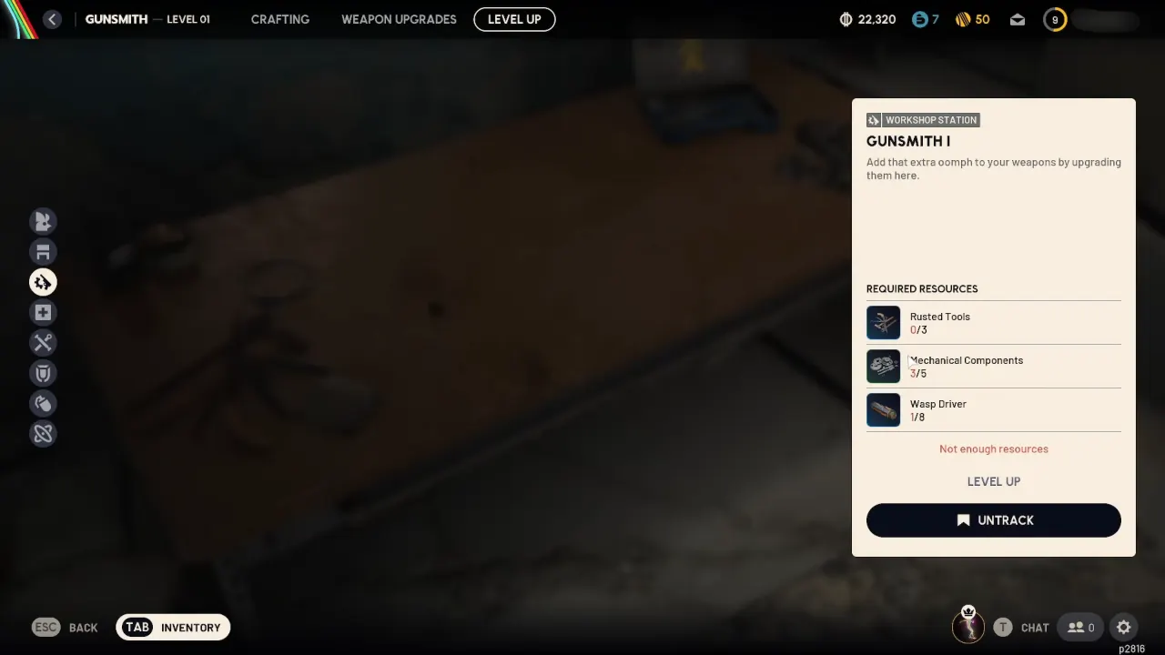 ARC Raiders Gunsmith Level Up tab screen