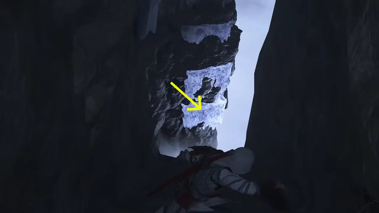 Jump off sliding cave to crystals wall
