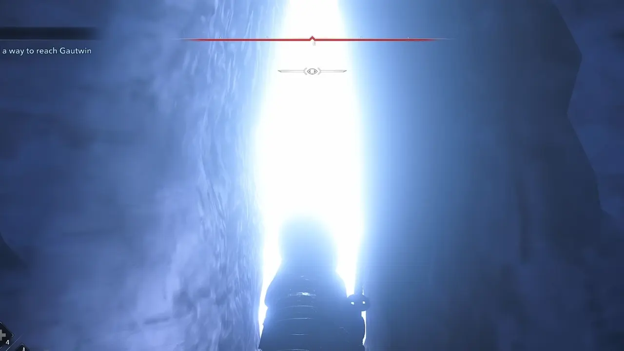 Naoe exiting cave through tight opening in Assassin's Creed Shadows