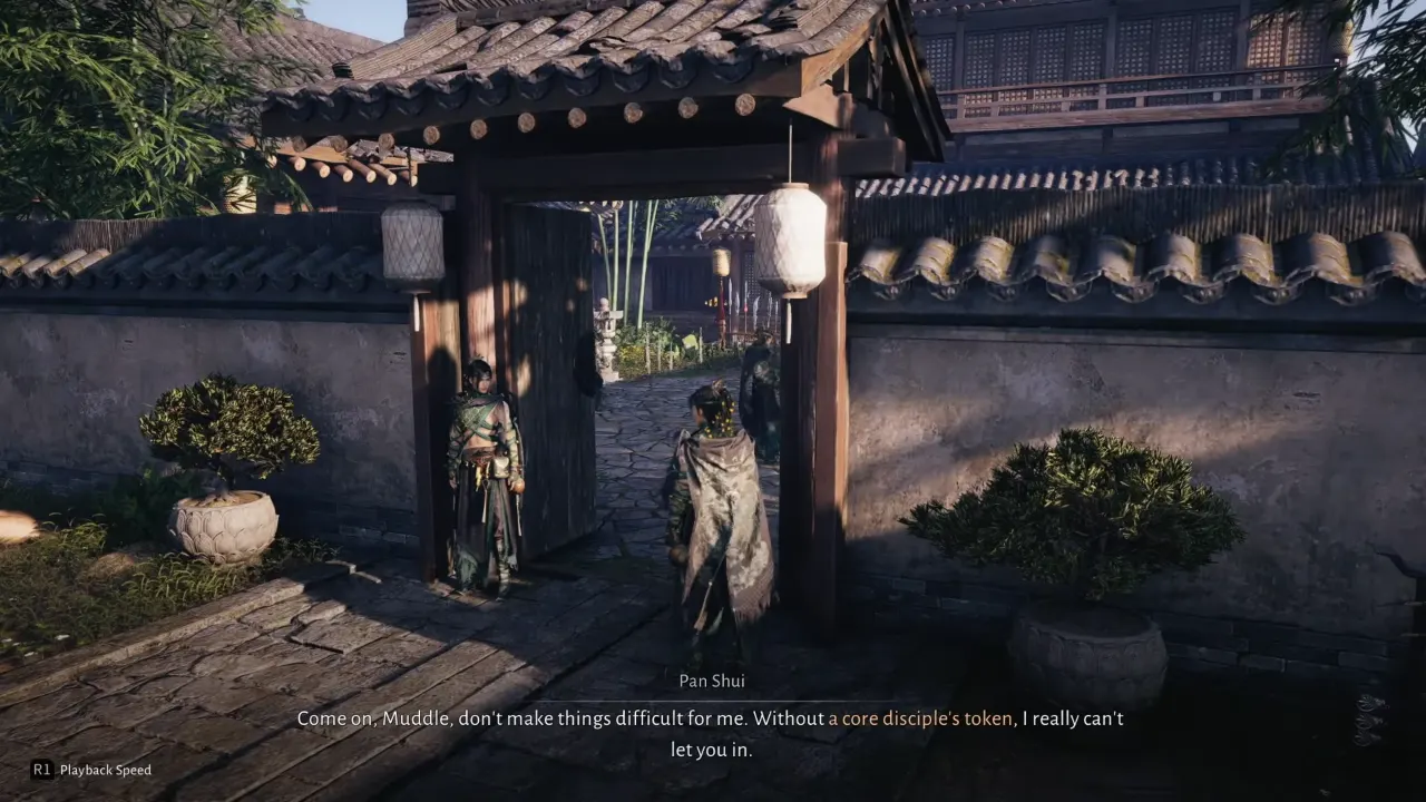 Pan Shui stopped at main courtyard entrance