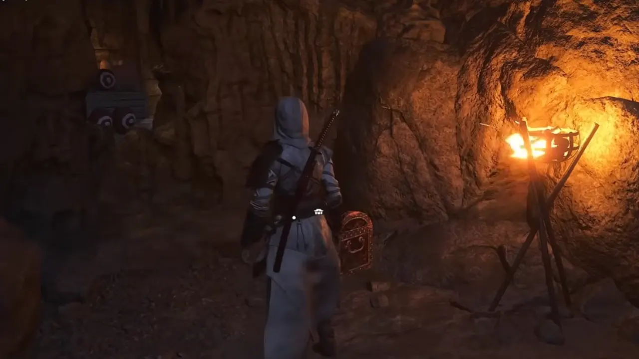 Naoe standing near Training Corps Emblem Banner chest