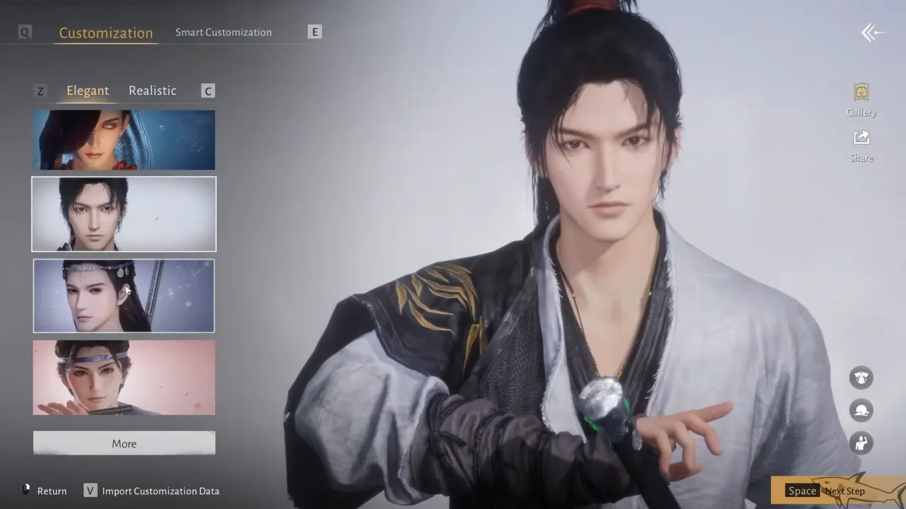 Where Winds Meet Elegant or Realistic preset section