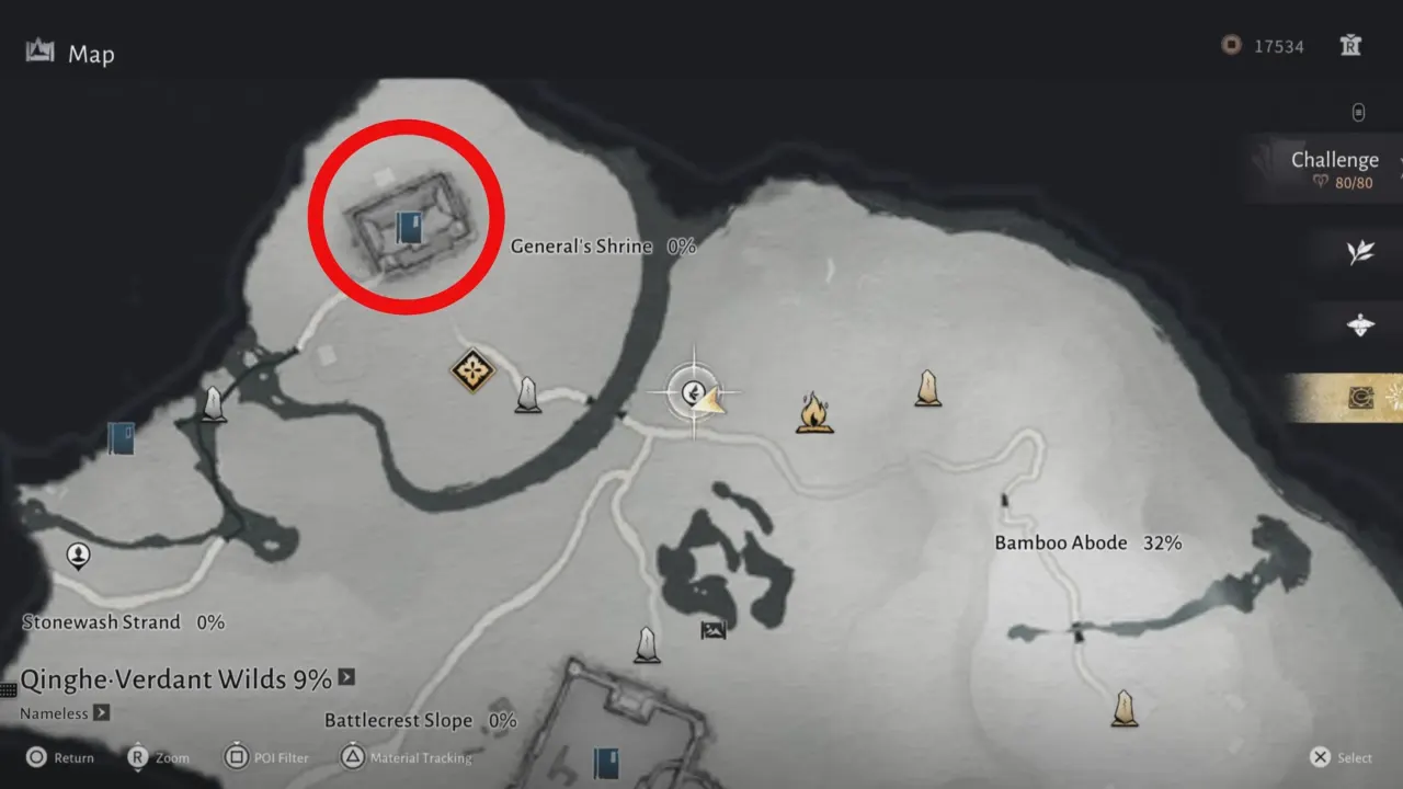 Where Winds Meet General's Shrine Map Location