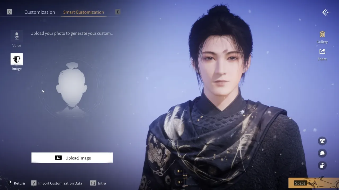 Where Winds Meet Smart Customization Image tab screen