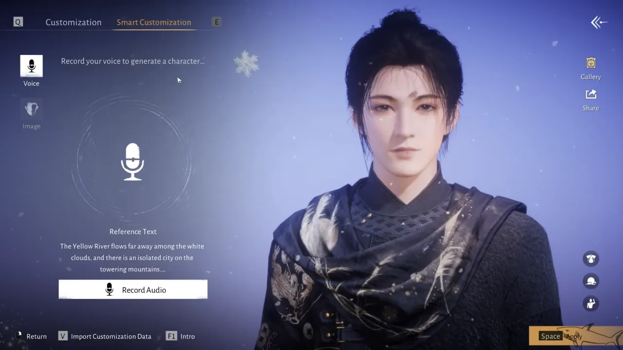 Where Winds Meet Smart Customization Voice tab screen
