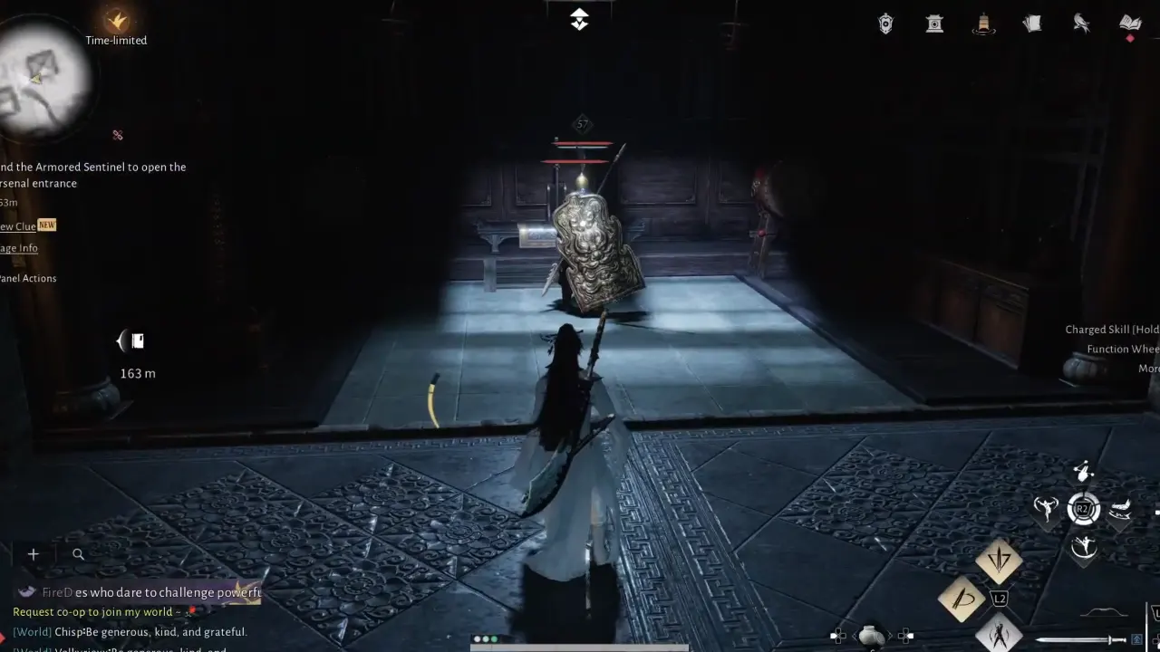 Chamber with a shield carry guard and sword