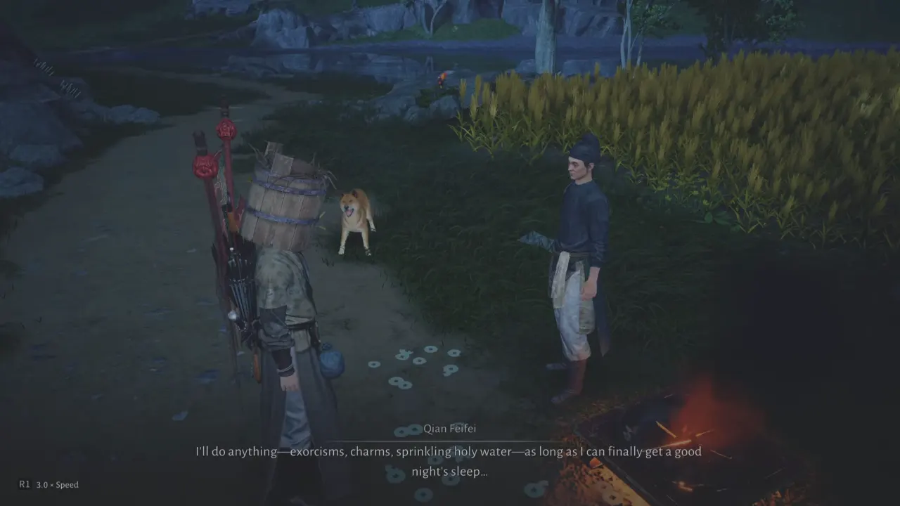 Character speaking with Qian Feifei in Heaven's Pier