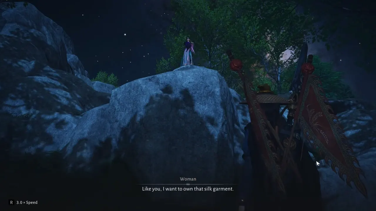 Character speaking with mysterious woman