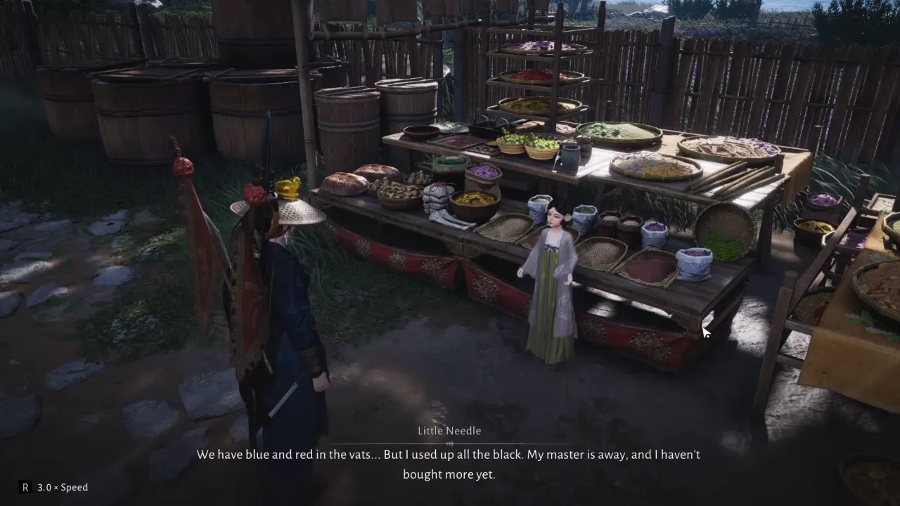 Character talking to Little Needle